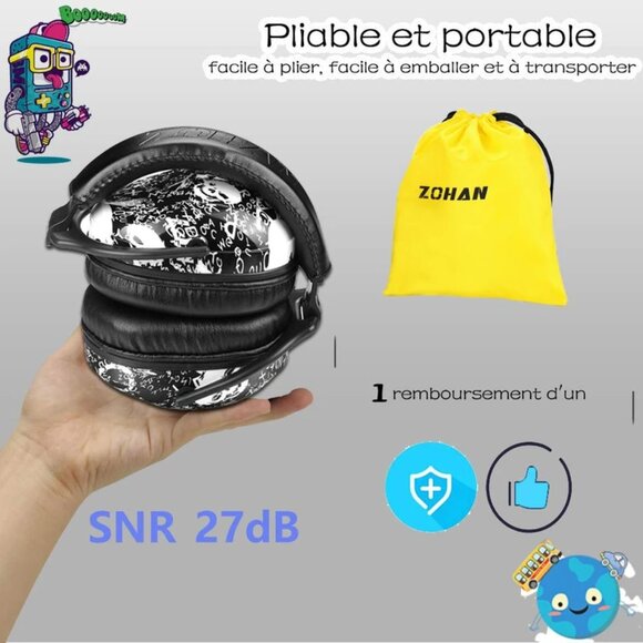 Kids Teens Noise Cancelling Headphones Autism Sensory Ear Protection Skulls - Picture 3 of 12